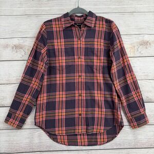 Madewell Classic Shirt Women S Navy Red Orange Plaid Button Down AF665